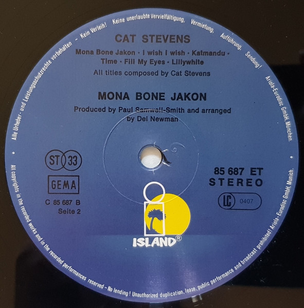 Cover zu Cat Stevens - Mona Bone Jakon | 1988 | Vinyl | Rock, Folk, World, & Country | Germany