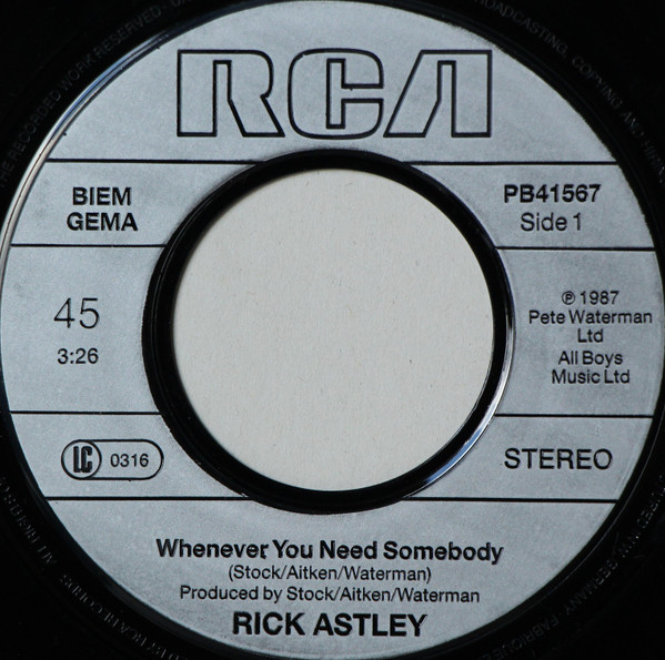 Cover zu Rick Astley - Whenever You Need Somebody | 1987 | Vinyl, 7