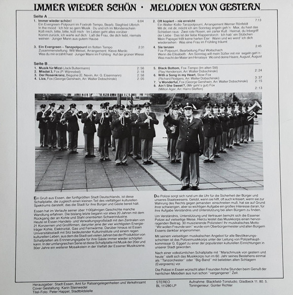 Cover zu Tanzorchester des Polizeimusikkorps Essen - ... immer wieder schön - Melodien von Gestern | Vinyl, LP, Stereo | Brass & Military | Germany Schallplatten Ankauf
