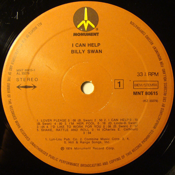 Cover zu Billy Swan - I Can Help | 1974 | Vinyl | Rock | Europe