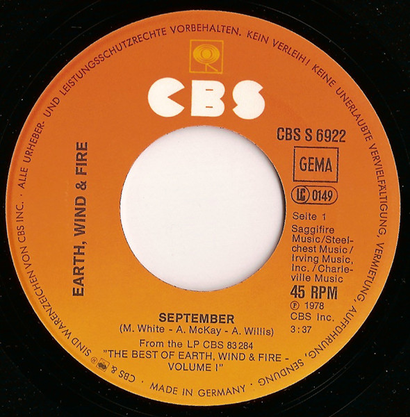 Cover zu Earth, Wind & Fire - September | 1978 | Vinyl, 7