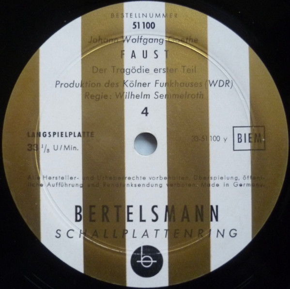 Cover zu Wilhelm Semmelroth, Horst Caspar, Antje Weisgerber, Erich Ponto, Fita Benkhoff, Ullrich Haupt, Emmy Graetz, Hermann Schomberg - Faust - Der Tragödie Erster Teil | Vinyl | Non-Music | Germany