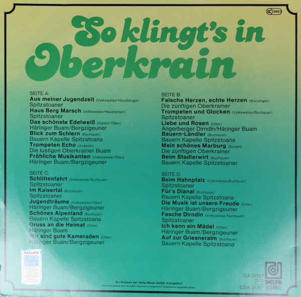 Cover zu Various - So Klingt's In Oberkrain | Vinyl | Folk, World, & Country | Germany