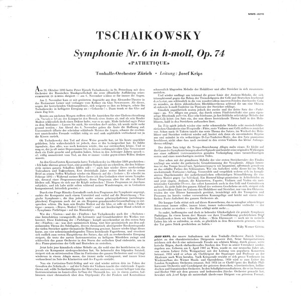 Cover zu Pyotr Ilyich Tchaikovsky - Tonhalle-Orchester Zürich, Josef Krips - Symphonie Nr.6
