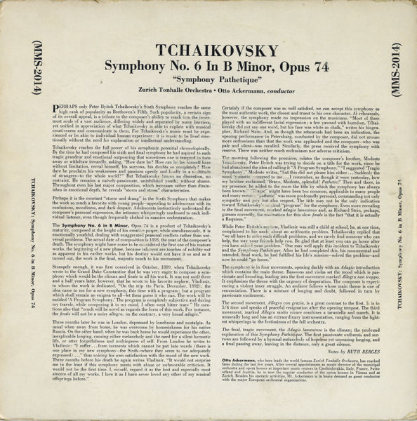 Cover zu Pyotr Ilyich Tchaikovsky / Tonhalle-Orchester Zürich • Otto Ackermann - Symphony No. 6 In B Minor