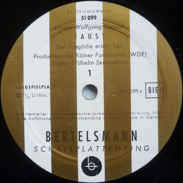 Cover zu Wilhelm Semmelroth, Horst Caspar, Antje Weisgerber, Erich Ponto, Fita Benkhoff, Ullrich Haupt, Emmy Graetz, Hermann Schomberg - Faust - Der Tragödie Erster Teil | Vinyl | Non-Music | Germany Schallplatten Ankauf