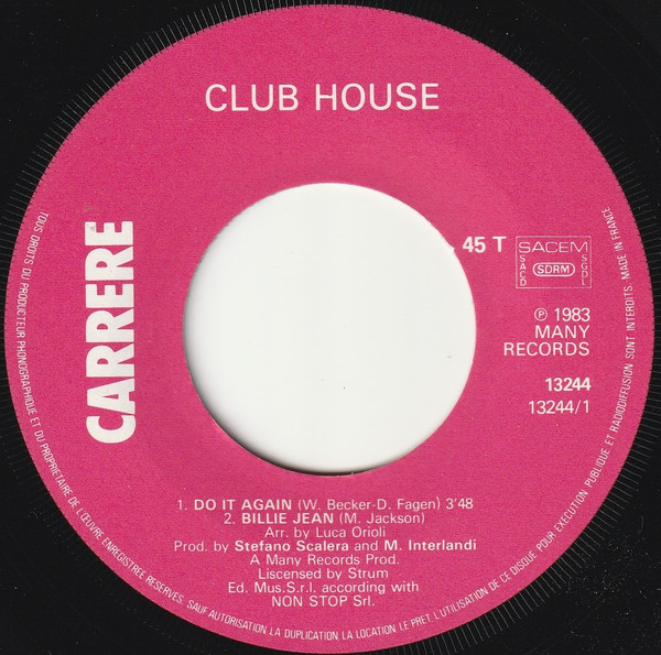 Cover zu Club House - Do It Again Medley With Billie Jean | 1983 | Vinyl | Electronic | France