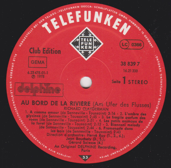 Cover zu Richard Clayderman - Am Ufer Des Flusses (Au Bord De La Rivière) | 1978 | Vinyl | Pop, Classical | Germany