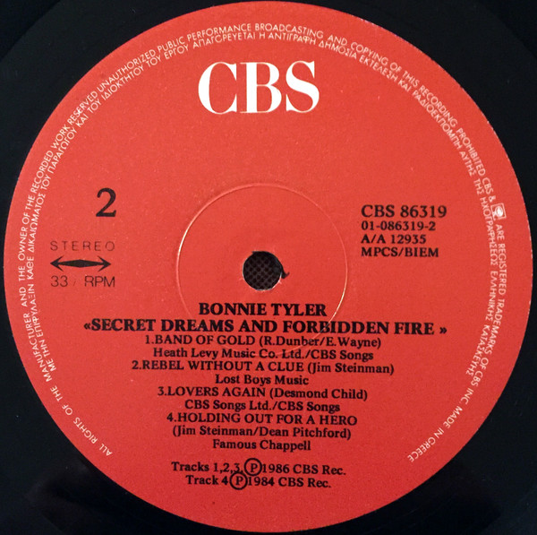 Cover zu Bonnie Tyler - Secret Dreams And Forbidden Fire | 1986 | Vinyl | Rock, Pop | Greece