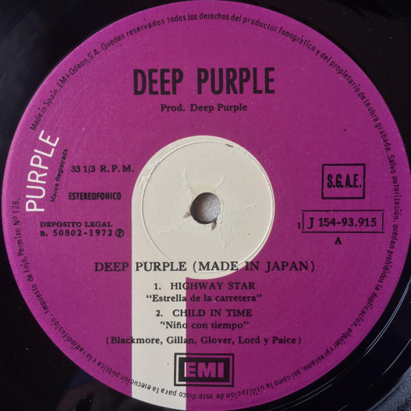 Cover zu Deep Purple - Made In Japan | 1972 | Vinyl | Rock | Spain