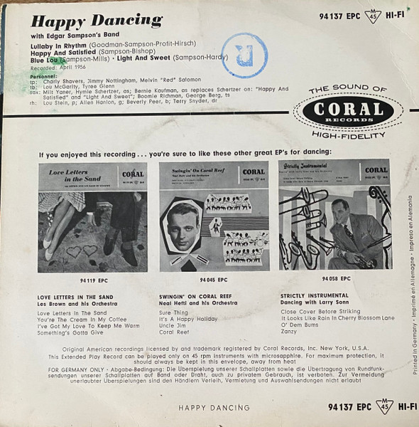 Cover zu Edgar Sampson's Band - Happy Dancing With Edgar Sampson's Band | 1958 | Vinyl | Jazz | Germany