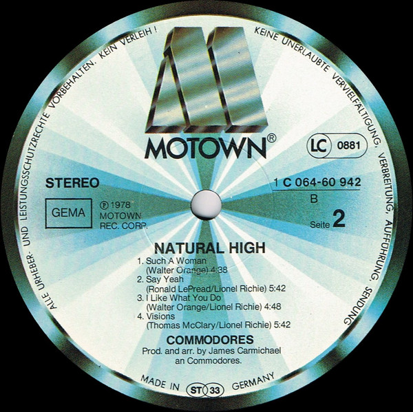 Cover zu Commodores - Natural High | 1978 | Vinyl | Funk / Soul | Germany