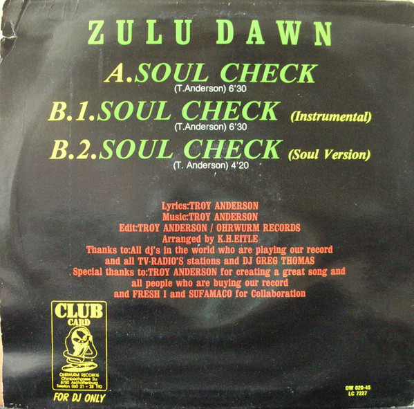 Cover zu Zulu Dawn - Soul Check | Vinyl | Electronic, Hip Hop | Germany
