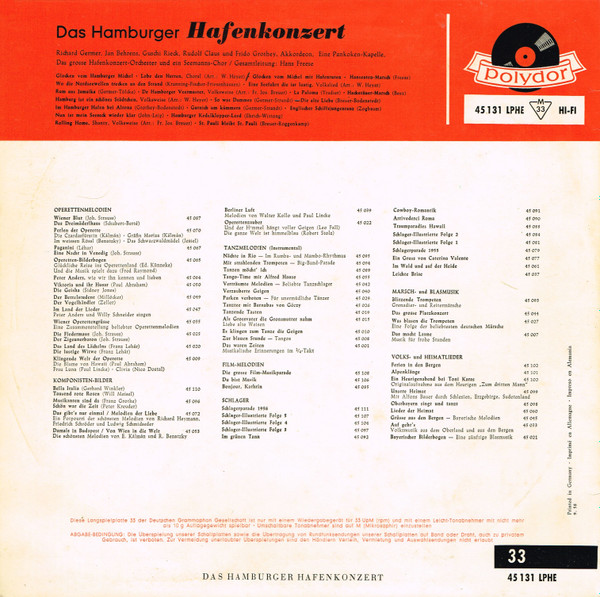 Cover zu Various - Das Hamburger Hafenkonzert | Vinyl | Pop, Folk, World, & Country | Germany Schallplatten Ankauf