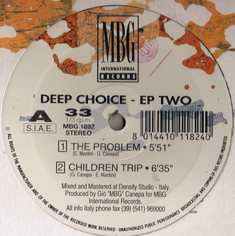 Cover zu Deep Choice - EP Two | 1992 | Vinyl | Electronic | Italy Schallplatten Ankauf
