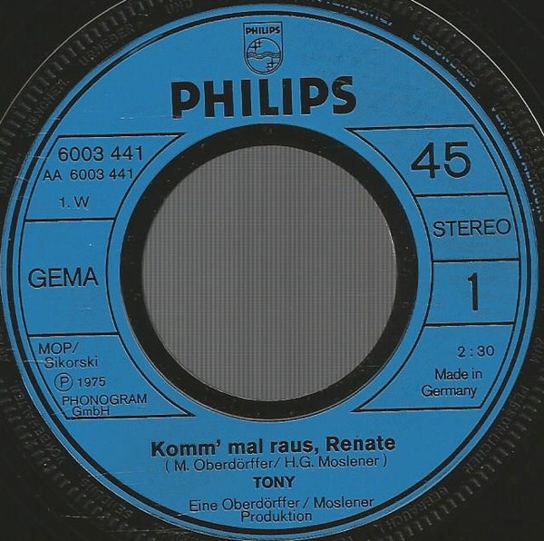Cover zu Tony (9) - Komm' Mal Raus Renate | 1975 | Vinyl | Pop | Germany Schallplatten Ankauf