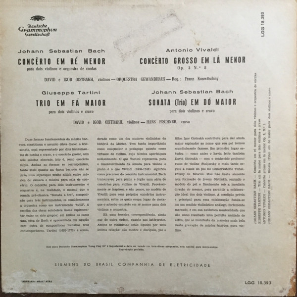 Cover zu David Oistrach e Igor Oistrach - Bach – Tartini – Vivaldi | 1959 | Vinyl | Classical | Brazil Schallplatten Ankauf