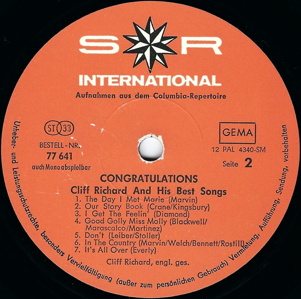 Cover zu Cliff Richard - Congratulations (Cliff Richard And His Best Songs) | 1968 | Vinyl | Pop | Germany Schallplatten Ankauf