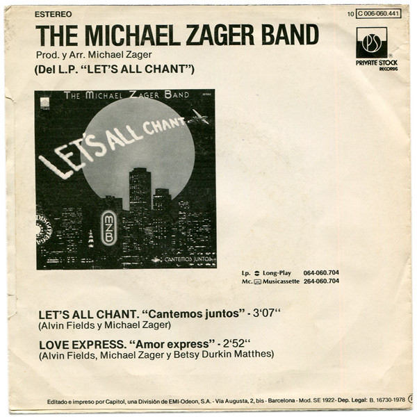 Cover zu The Michael Zager Band - Let's All Chant = Cantemos Juntos | 1978 | Vinyl | Electronic, Funk / Soul | Spain Schallplatten Ankauf