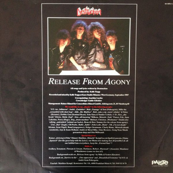 Cover zu Destruction - Release From Agony | 1987 | Vinyl | Rock | Europe