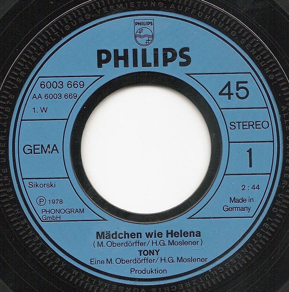 Cover zu Tony (9) - Mädchen Wie Helena | 1978 | Vinyl | Pop | Germany