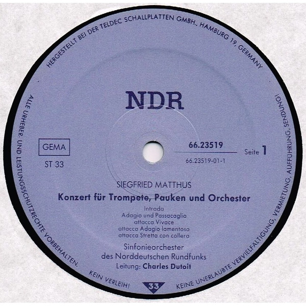Cover zu Siegfried Matthus / Wolfgang Amadeus Mozart, NDR Sinfonieorchester - Konzert Für Trompete Pauken Und Orchester / Klarinettenkonzert KV 622 | 1984 | Vinyl, LP, Stereo | Classical | Germany Schallplatten Ankauf