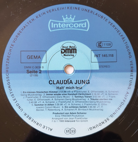 Cover zu Claudia Jung - Halt Mich Fest | 1988 | Vinyl | Pop | Germany Schallplatten Ankauf