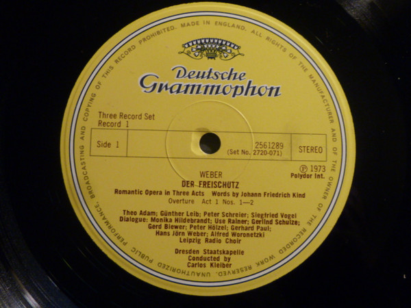 Cover zu Carl Maria von Weber / Gundula Janowitz, Edith Mathis, Peter Schreier, Theo Adam, Staatskapelle Dresden, Carlos Kleiber - Der Freischütz | 1973 | Vinyl | Classical | UK Schallplatten Ankauf