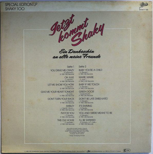 Cover zu Shakin' Stevens - Jetzt Kommt Shaky (Ein Dankeschön An Alle Meine Freunde) | 1983 | Vinyl | Rock | Europe