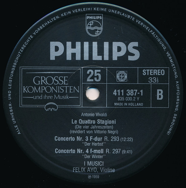 Cover zu Antonio Vivaldi / I Musici / Félix Ayo - Die Vier Jahreszeiten | Vinyl | Classical | Germany Schallplatten Ankauf