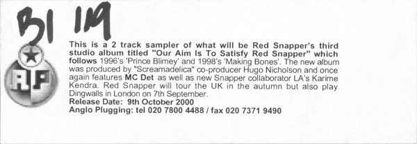 Cover zu Red Snapper - Our Aim Is To Satisfy Red Snapper | 2000 | Vinyl | Electronic | UK Schallplatten Ankauf