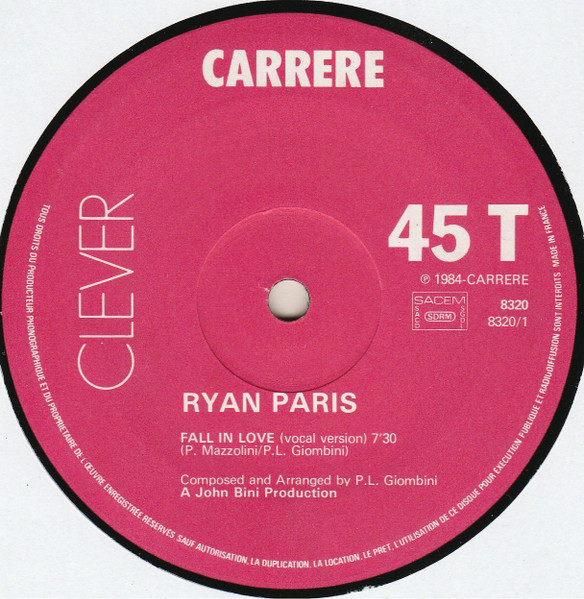 Cover zu Ryan Paris - Fall In Love | 1984 | Vinyl | Electronic | France