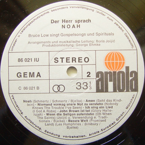 Cover zu Bruce Low - Der Herr Sprach Noah (Bruce Low Singt Gospelsongs Und Spirituals) | 1972 | Vinyl | Folk, World, & Country | Germany Schallplatten Ankauf