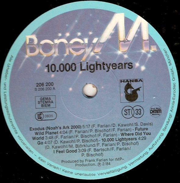 Cover zu Boney M. - 10.000 Lightyears | 1984 | Vinyl | Electronic, Pop | Europe Schallplatten Ankauf