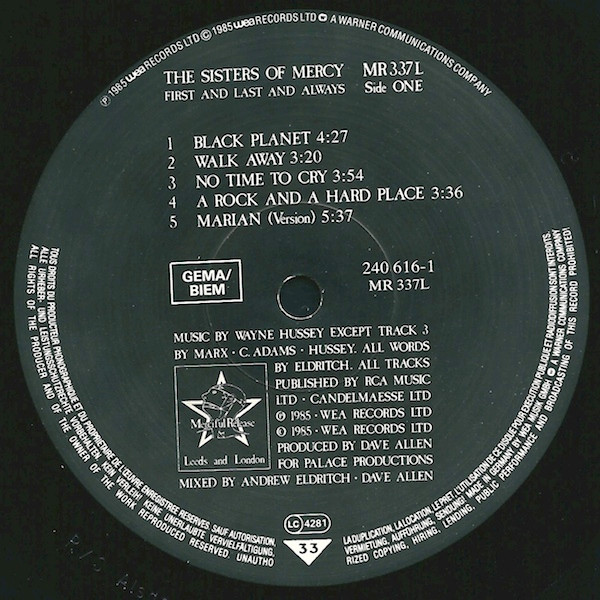 Cover zu The Sisters Of Mercy - First And Last And Always | 1985 | Vinyl, LP, Album | Electronic, Rock | Europe
