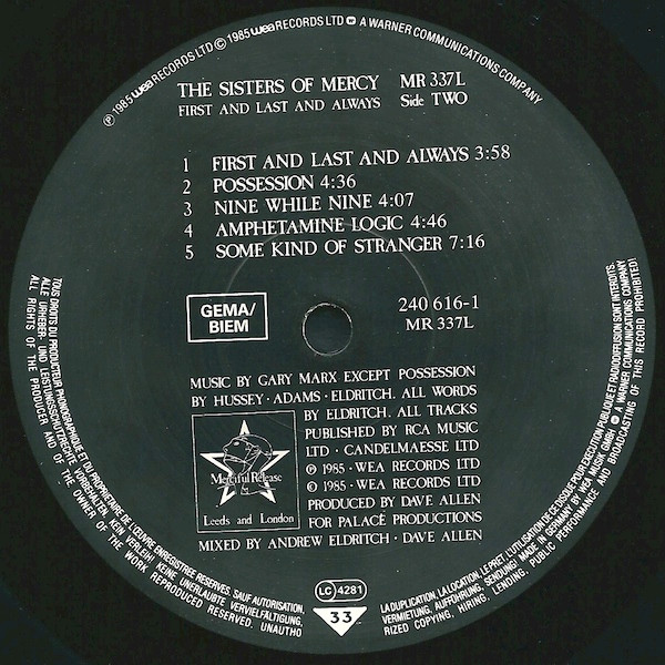 Cover zu The Sisters Of Mercy - First And Last And Always | 1985 | Vinyl, LP, Album | Electronic, Rock | Europe Schallplatten Ankauf