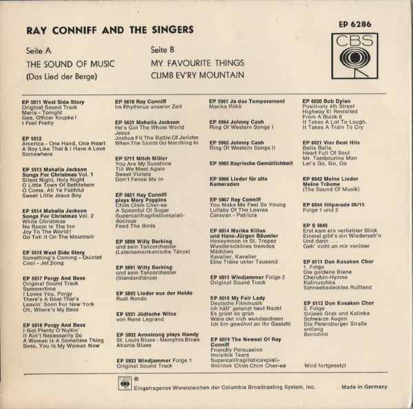 Cover zu Ray Conniff And The Singers - The Sound Of Music (Das Lied Der Berge) | Vinyl | Stage & Screen | Germany Schallplatten Ankauf