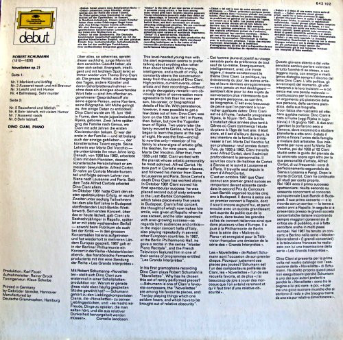 Cover zu Dino Ciani - Robert Schumann - Novelletten Op. 21 | 1969 | Vinyl | Classical | Germany
