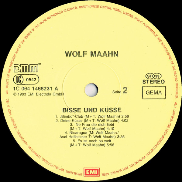 Cover zu Wolf Maahn & Die Deserteure - Bisse Und Küsse | 1983 | Vinyl | Rock, Pop | Germany