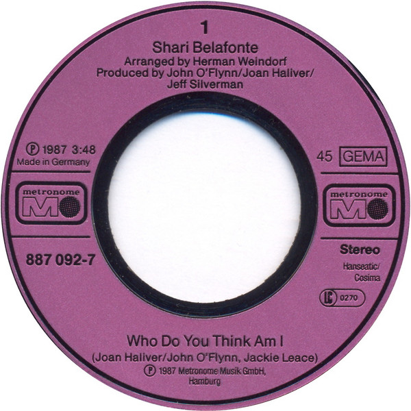 Cover zu Shari Belafonte - Who Do You Think Am I | 1987 | Vinyl | Electronic, Funk / Soul, Pop | Germany