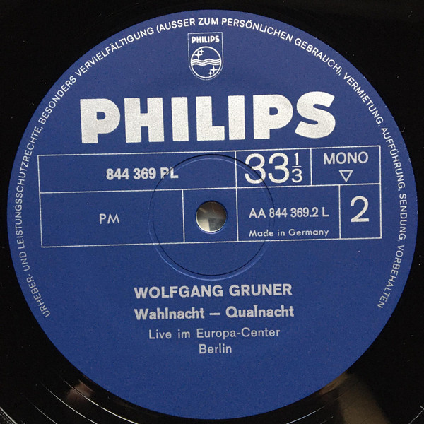 Cover zu Wolfgang Gruner - Wahlnacht - Qualnacht. Live Im Europa-Center Berlin | 1969 | Vinyl | Non-Music | Germany