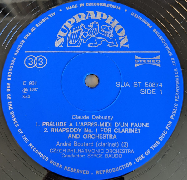 Cover zu Claude Debussy, The Czech Philharmonic Orchestra, Serge Baudo - Prelude Á L’Aprés-midi D’Un Faune / 1st Rhapsody For Clarinet /