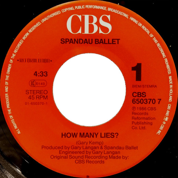 Cover zu Spandau Ballet - How Many Lies ? | 1987 | Vinyl | Electronic, Rock | Europe