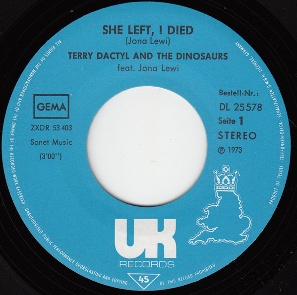 Cover zu Terry Dactyl And The Dinosaurs - She Left I Died | 1973 | Vinyl | Rock, Pop | Germany Schallplatten Ankauf