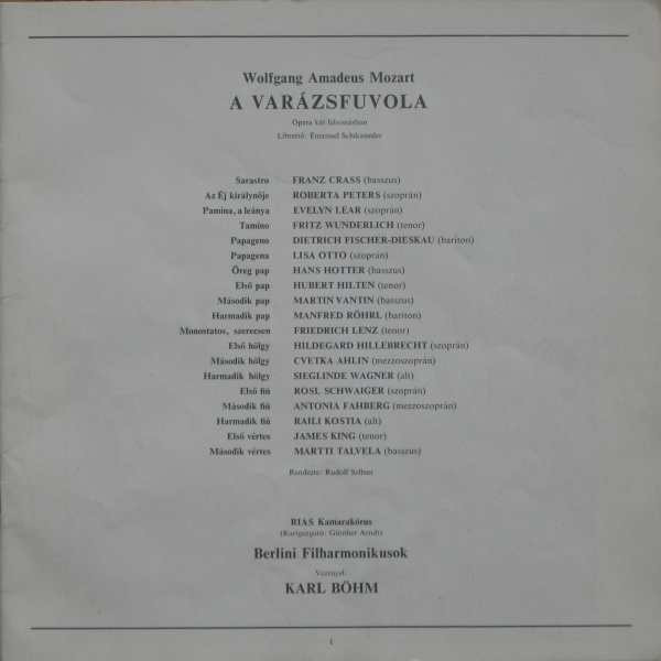 Cover zu Wolfgang Amadeus Mozart / Karl Böhm - A Varázsfuvola | 1981 | Vinyl | Classical | Hungary