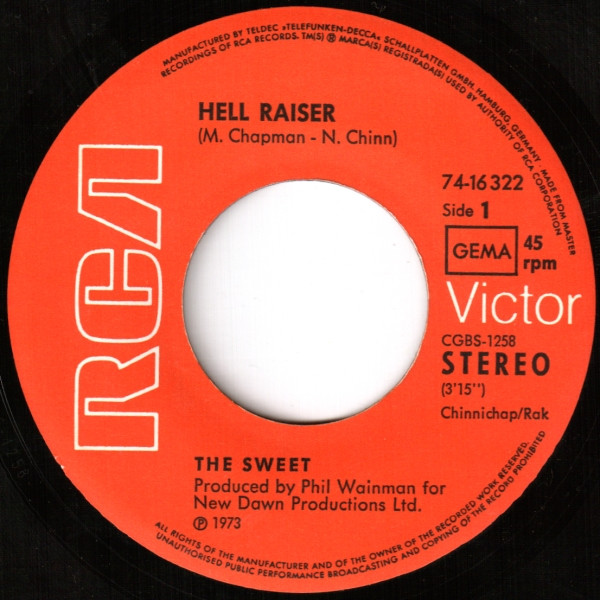 Cover zu The Sweet - Hell Raiser / Burning | 1973 | Vinyl | Rock | Germany Schallplatten Ankauf