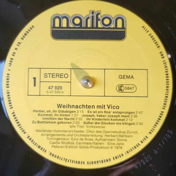 Cover zu Vico Torriani - Weihnachten Mit Vico | 1978 | Vinyl | Pop, Folk, World, & Country | Germany Schallplatten Ankauf