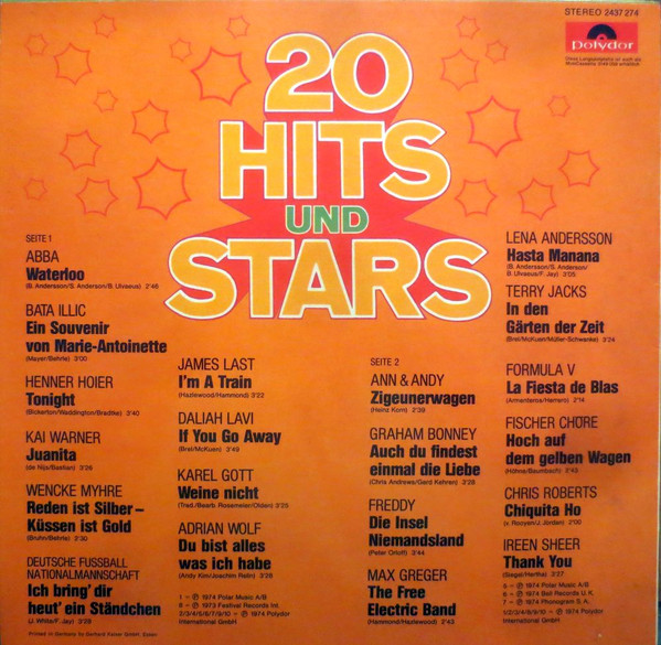 Cover zu Various - 20 Hits Und Stars | 1974 | Vinyl | Pop | Germany