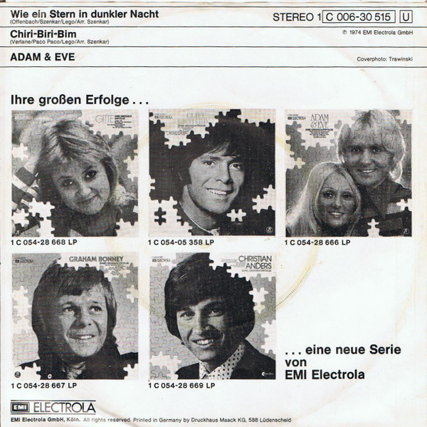 Cover zu Adam & Eve (6) - Wie Ein Stern In Dunkler Nacht | 1974 | Vinyl, 7