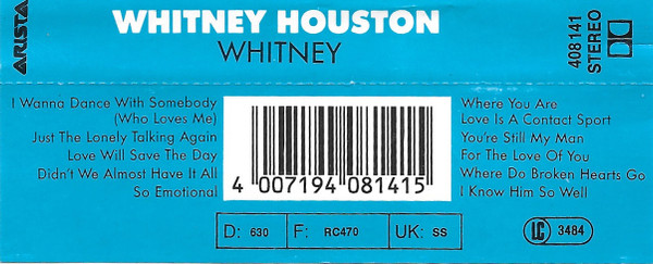 Cover zu Whitney Houston - Whitney | 1987 | Cassette, Album | Pop | Europe
